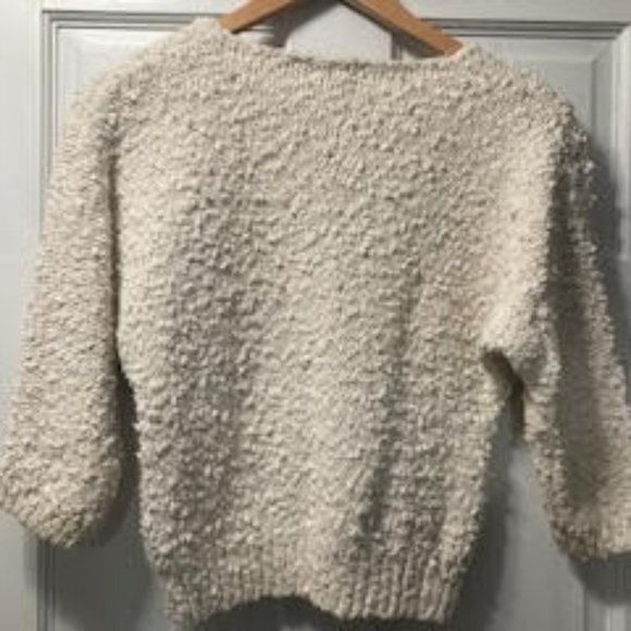 Vintage Jeanne Pierre Cream Cotton Pearled 3/4 Length Sleeve Sweater Size Small - Picture 4 of 5